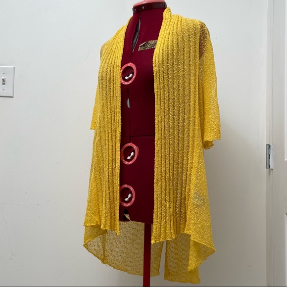 MOFFI women yellow crotchet open front kimono style cardigan. Size S. Pre-owned - Picture 9 of 11